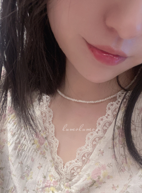 2-3mm淡水小米珠珍珠项链S925银吊坠可拆卸baby颈链锁骨链女细链