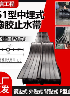橡胶止水带651型中埋式钢边式外贴式国标背贴式652型300/6/8闸门P