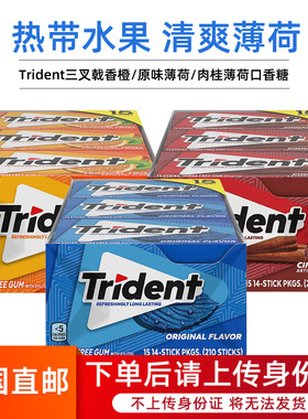 美国直邮Trident三叉戟原味香橙薄荷无糖口香糖GUM木糖醇清新口气