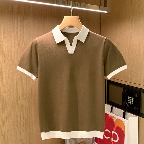 韩国夏季舒适针织英伦拼色POLO衫