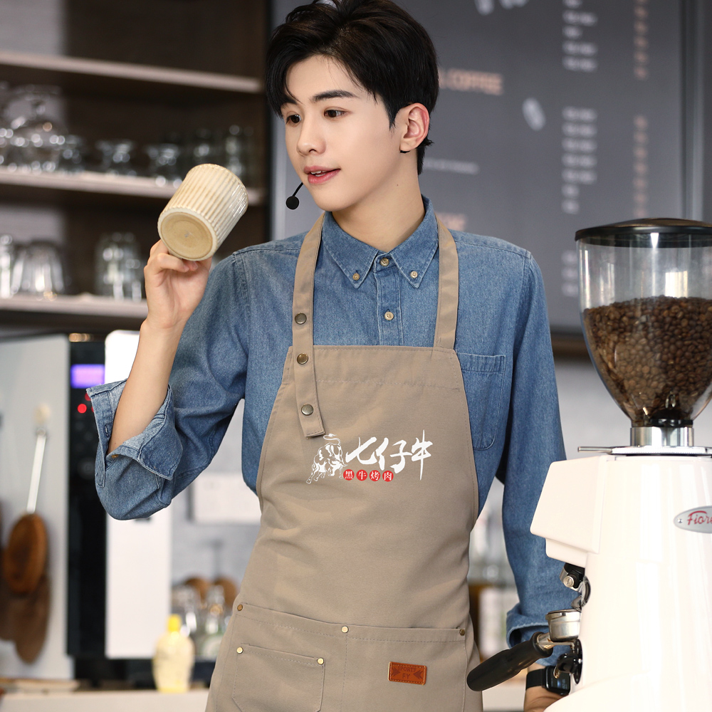 防水油快餐咖啡店奶茶店工作服围裙火锅西餐厅服务员帆布挂脖围裙
