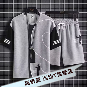 新款男生休闲运动套装韩版韩流宽松青少年学生短袖T恤时尚5分短裤