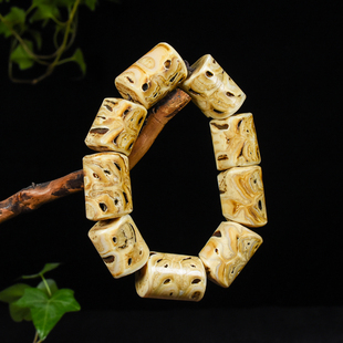 马牙佛珠鹤天珠鹤玉手串男女款手链随型原色兽骨马槽牙骨珠文玩