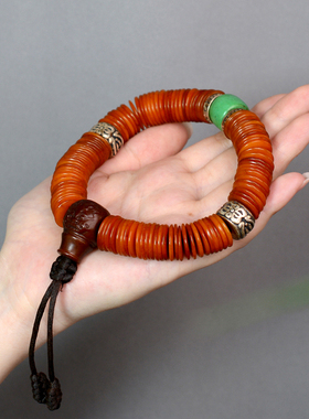 牦牛骨超薄药片手串藏民把玩包浆