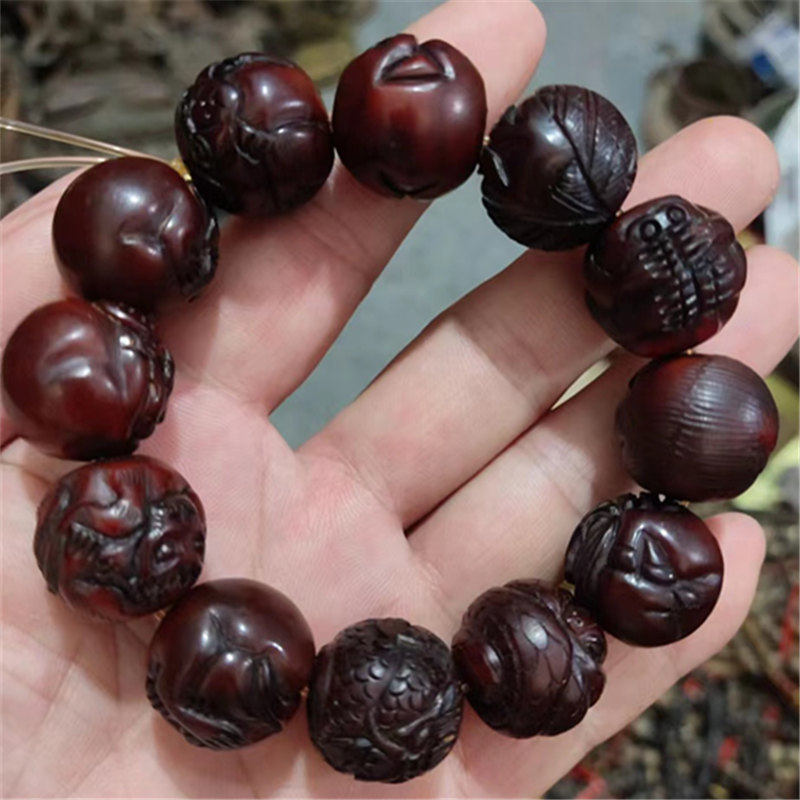 天然西藏牦牛角手串手工雕刻十二生肖牛角手链女男款佛珠文玩