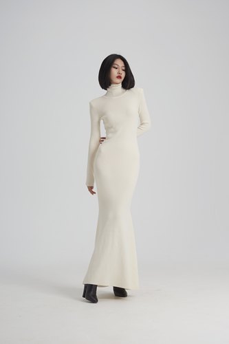 加长气质修身鱼尾纯色针织连衣裙