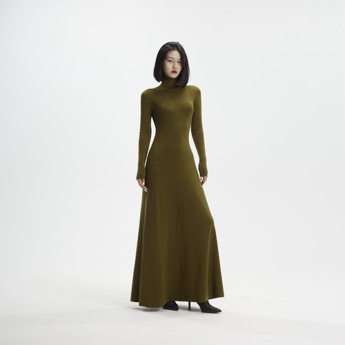 秋冬超长修身针织连衣裙高领大摆