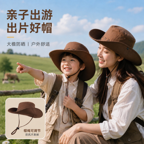 草原亲子穿搭旅行西部牛仔帽女