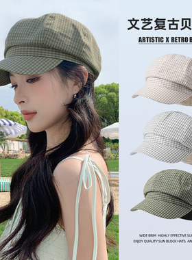 绿色贝雷帽女秋冬季复古艺术前进八角画家帽大头围显脸小报童帽子