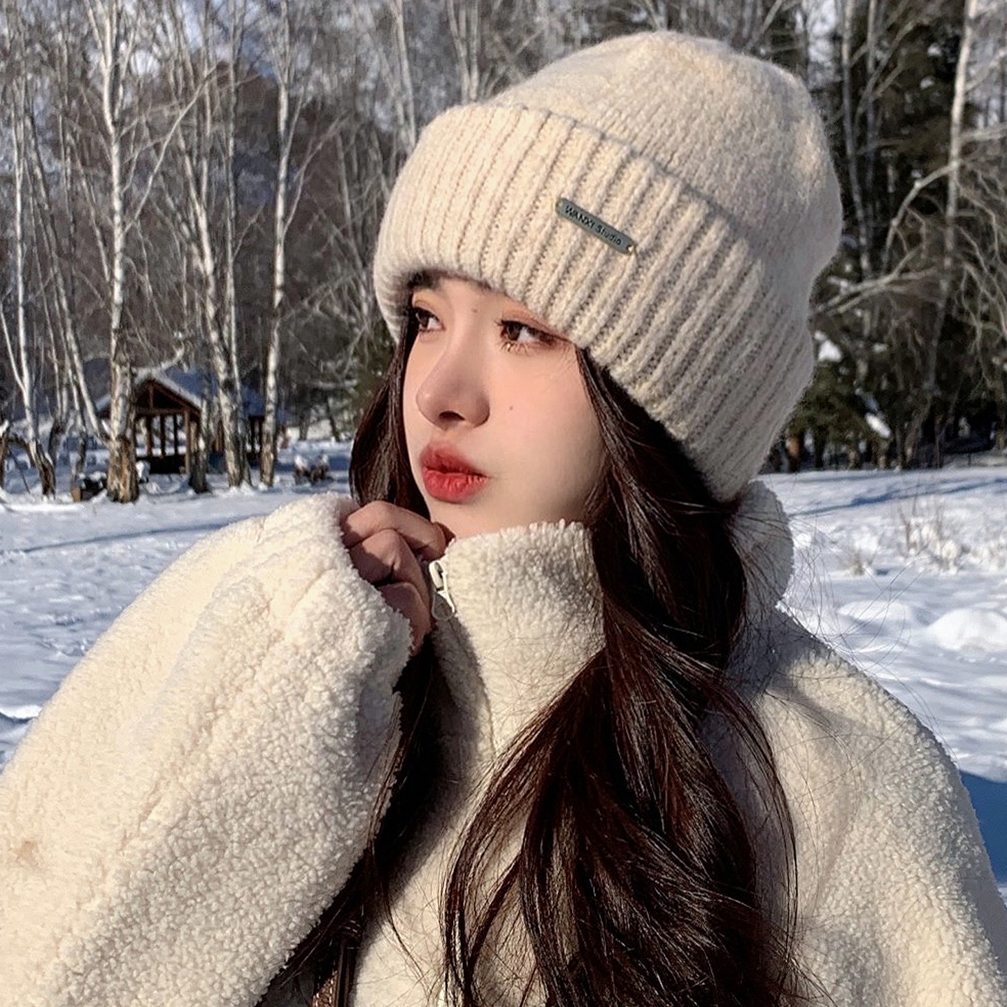 帽子女士冬防风电动车针织帽