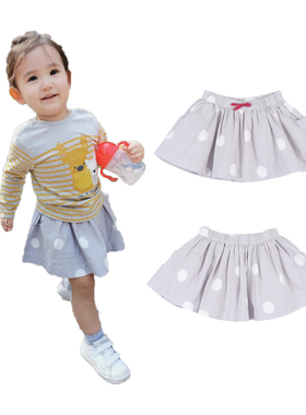 女童波点花苞儿童半裙春秋夏纯棉法单双层松紧腰短裙法式优雅