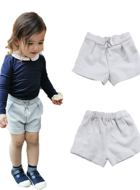 儿童夏季凉快短裤法国OK家女童中腰裤子纯色松紧腰洋气公主短裤