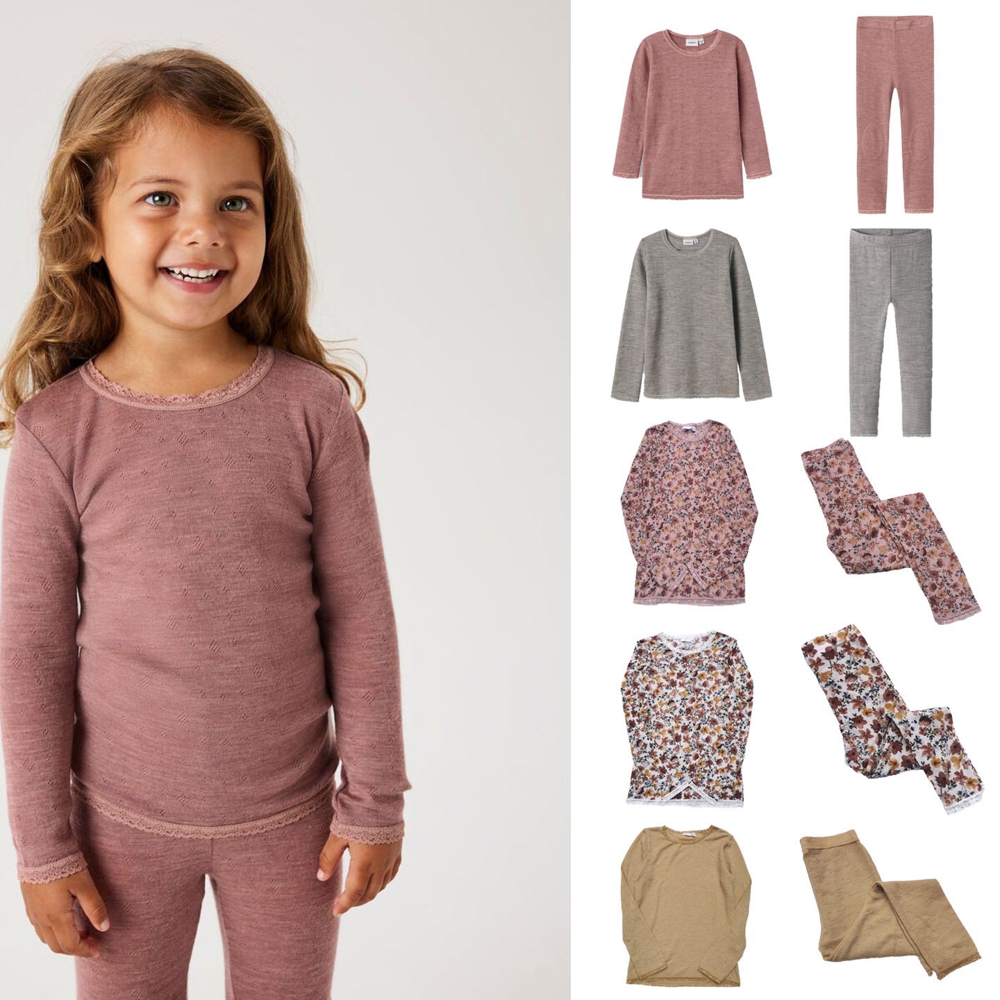 丹麦NAME家100%美利奴羊毛保暖睡衣儿童春秋居家服美丽诺秋衣秋裤