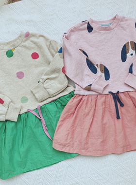 BD女童春全棉连衣裙有机棉长袖公主裙中大童洋气撞色裙子原单