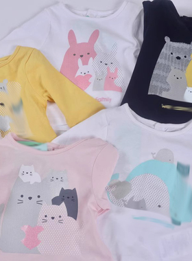 宝宝有机棉长袖T恤秋法单男女童全棉休闲体恤圆领衫可爱上衣