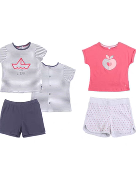 儿童夏全棉短袖t恤短裤套装法单OK家男女童休闲舒适两件套家居服