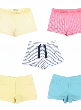 儿童夏季纯棉短裤法单OK家女童弹力舒适淑女中腰裤子纯色休闲裤