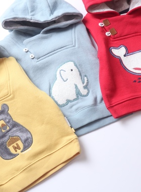 男女童春秋加绒连帽卫衣法单儿童厚实保暖抓绒上衣休闲百搭外套