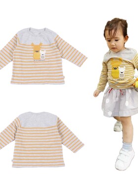 宝宝春夏T恤法单男女童纯棉柔软长袖体恤可爱条纹轻薄上衣