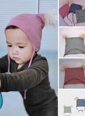 NAME家儿童美丽奴羊毛帽子洋气保暖亲肤男女小童羊毛混纺可爱帽