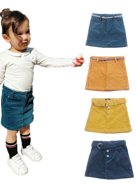 女童早春灯芯绒短裙法单纯棉弹力柔软复古半身裙洋气直筒裙