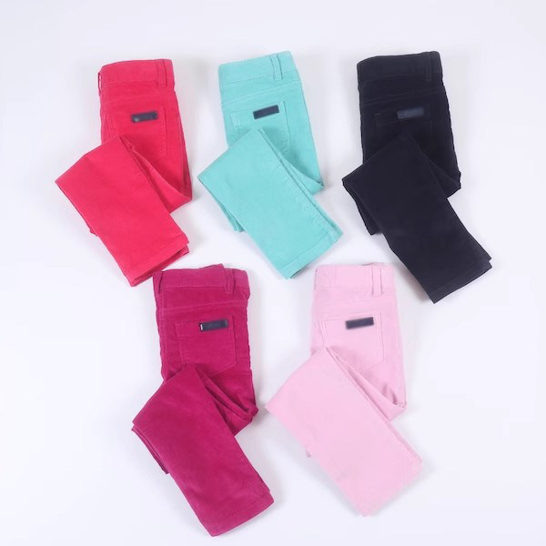 儿童秋冬休闲长裤法国轻奢女童弹力修身柔软细条绒纯棉裤子