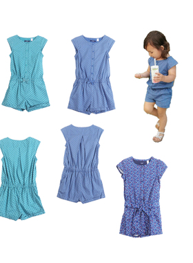 女童夏季连体短裤OK家全棉轻薄舒适连体裤法式优雅公主短裤