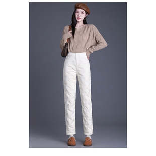 加厚小个子直筒东北加绒棉裤 外穿2025新款 女冬季 白鸭绒轻薄羽绒裤