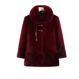 奶奶冬装 加绒加厚外套女衣七八十岁老太太仿皮草厚大衣 老年人冬季