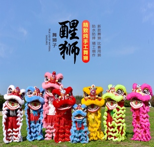 单人舞狮道具成人儿童全套小狮子羊毛南狮醒狮泡沫狮头表演带披风