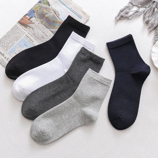 百搭长袜 商务男士 袜子男中筒棉袜秋冬款 吸汗透气黑白纯色春秋季