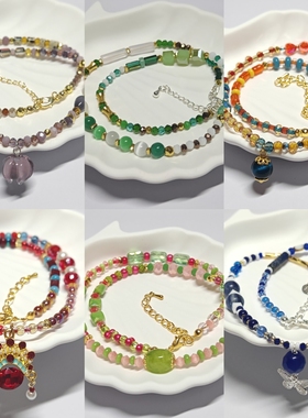 静的手作小店原创设计晶晶版原石项链锁骨链成品