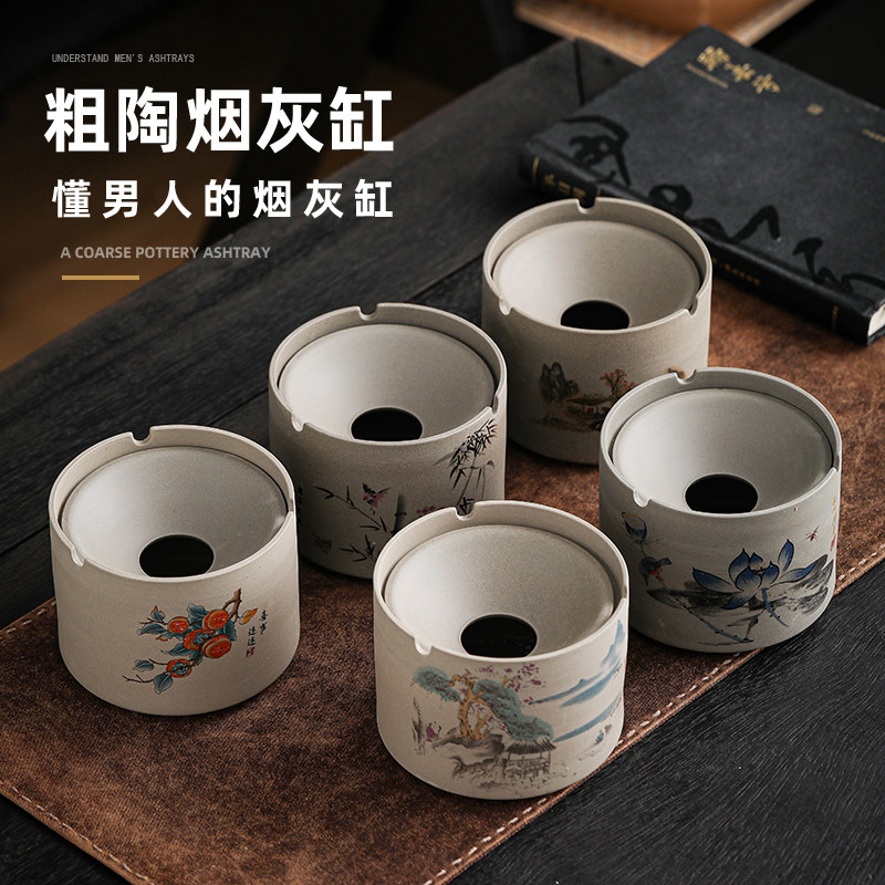 陶瓷烟灰缸粗陶创意防飞个性车载