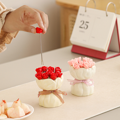 陶瓷玫瑰花水果叉套装