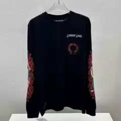 Trendy Brand 2026 New Style Sanskrit Letter Print Beautiful Girl Flower Arm Cross Unisex Fashion Casual Long-Sleeve T-Shirt