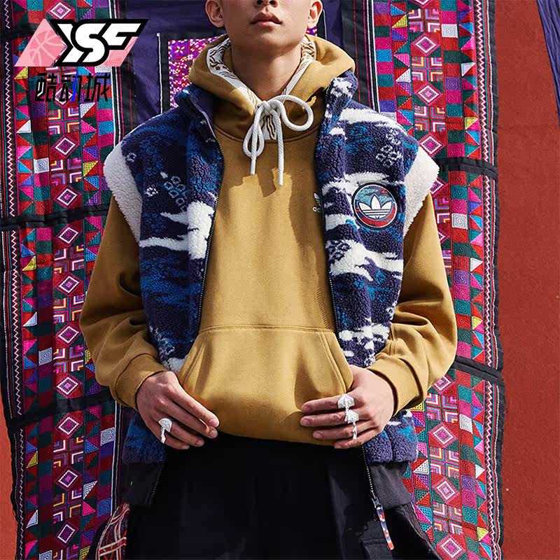 Adidas/阿迪达斯正品新年双面穿男女仿羊羔绒运动马甲IX4218