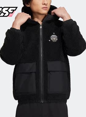 Adidas/阿迪达斯正品三叶草新款春季男女仿羊羔绒连帽外套HS2004