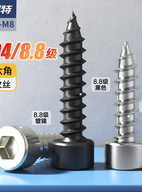 8.8级黑色内六角自攻螺丝六角木螺丝镀镍自攻丝螺钉M1.7M2-M4M5M6