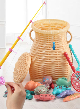 儿童磁性钓鱼玩具池套装宝宝洗澡小猫捞发光鱼竿戏水钩玩具男女孩