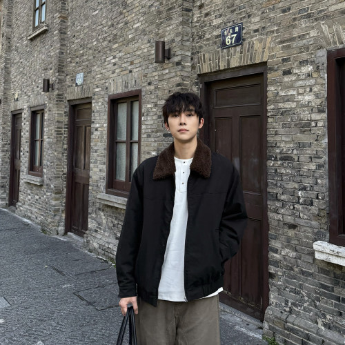 飞型记【羊羔绒棉服】复古翻领短款棉衣男加厚保暖宽松休闲外套