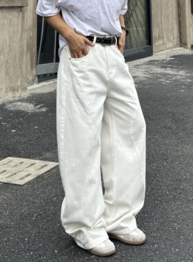 美式复古白色弯刀牛仔裤