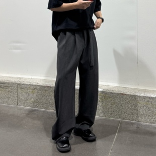 男女宽松垂感廓形长裤 飞型记美式 腰带设计极简风高腰阔腿休闲裤