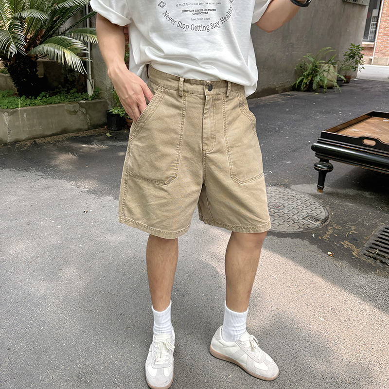 飞型记美式复古卡其色工装短裤男夏季新款宽松直筒休闲裤百搭长裤