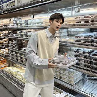 男女宽松百搭休闲衬衣 衬衫 飞型记美式 设计感拼接假两件条纹长袖