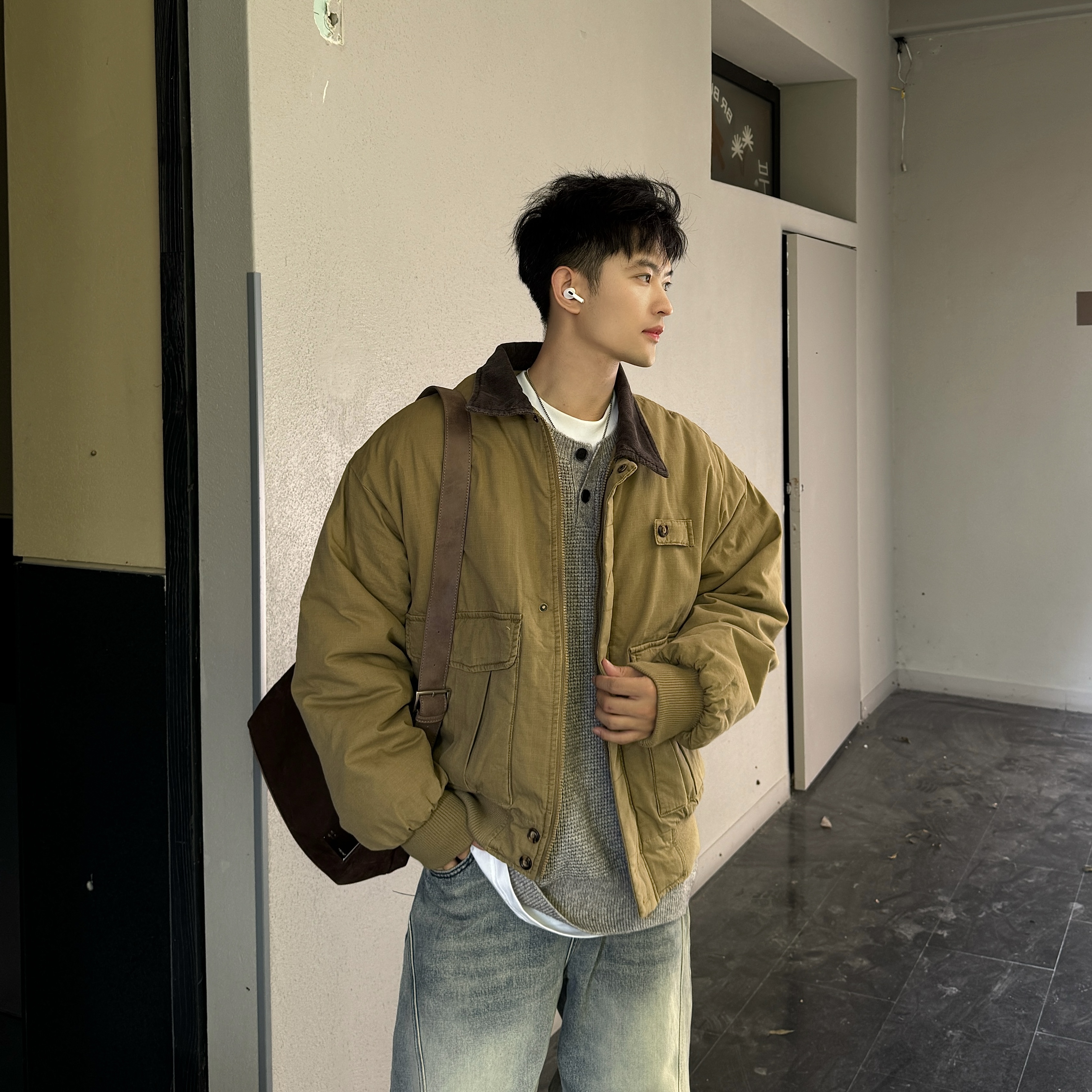 美式复古工装翻领棉衣