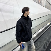 飞型记春季 户外机能风黑色连帽夹克男宽松休闲拉链冲锋衣外套 新款