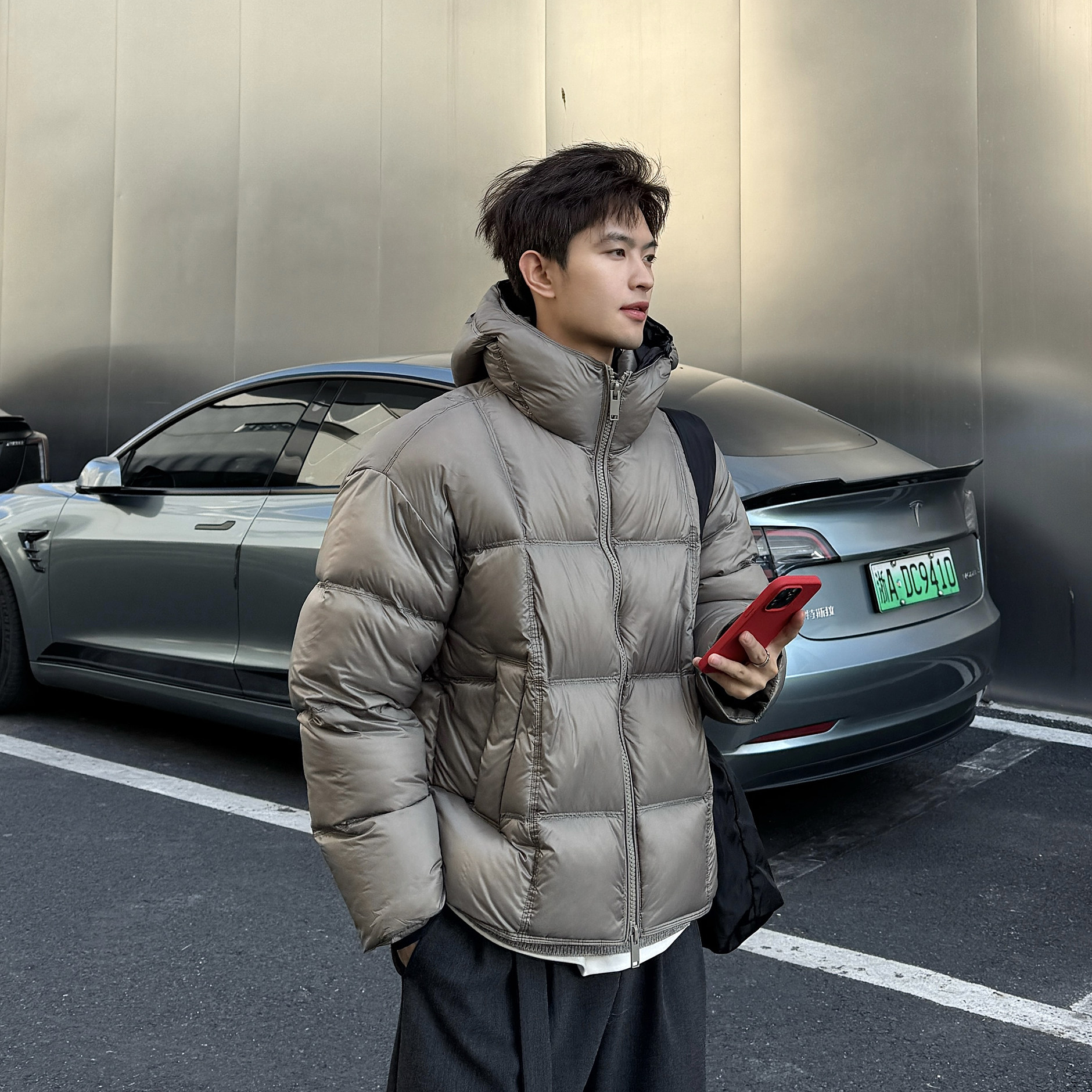 飞型记高充绒泡芙感连帽短款羽绒服男冬季加厚保暖90白鸭绒面包服