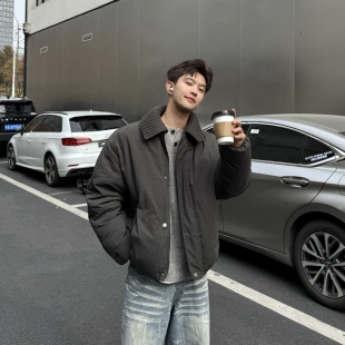 飞型记针织拼接领翻领90白鸭绒羽绒服男韩版加厚保暖外套面包服