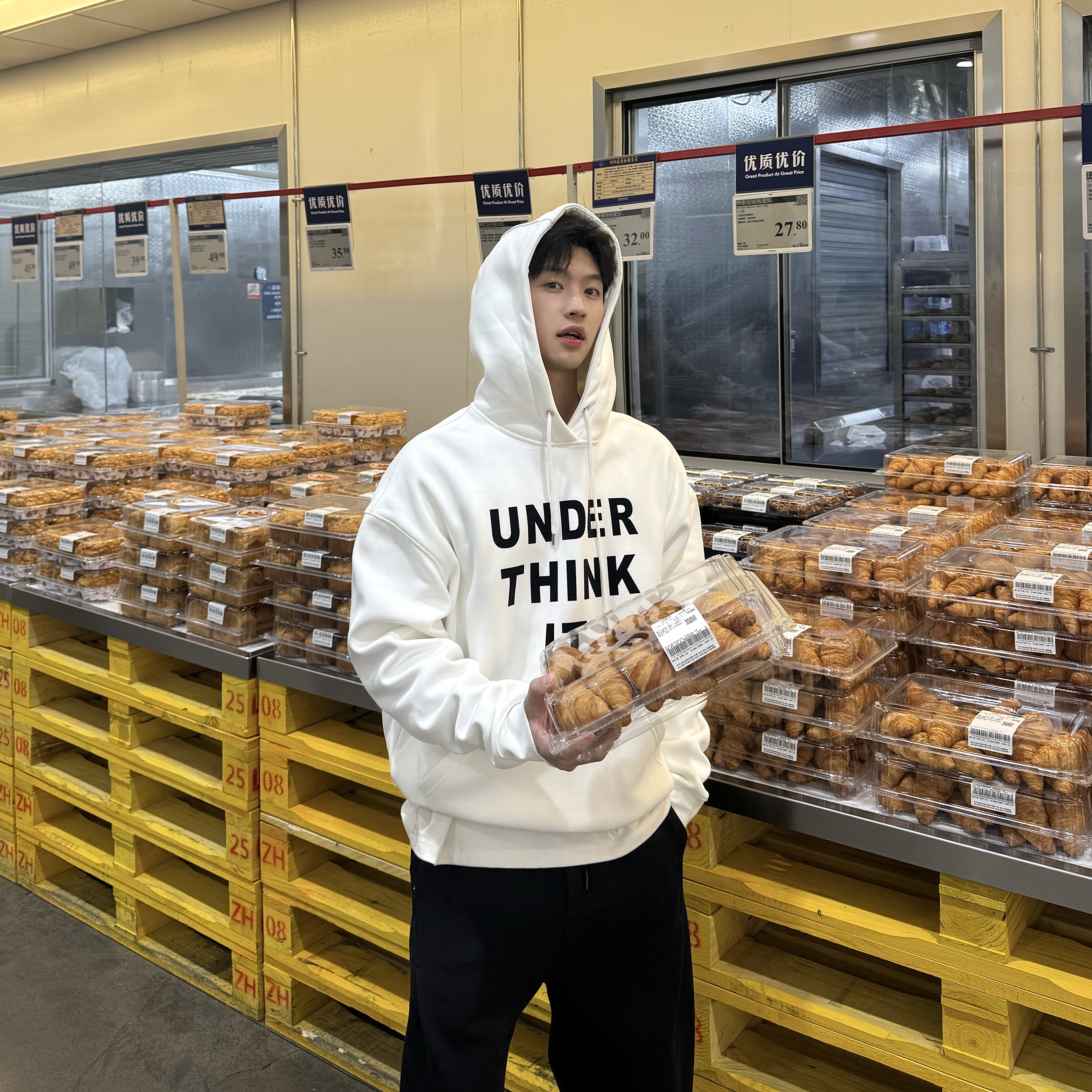 飞型记500g重磅美式字母印花连帽加绒卫衣男宽松情侣款潮牌卫衣