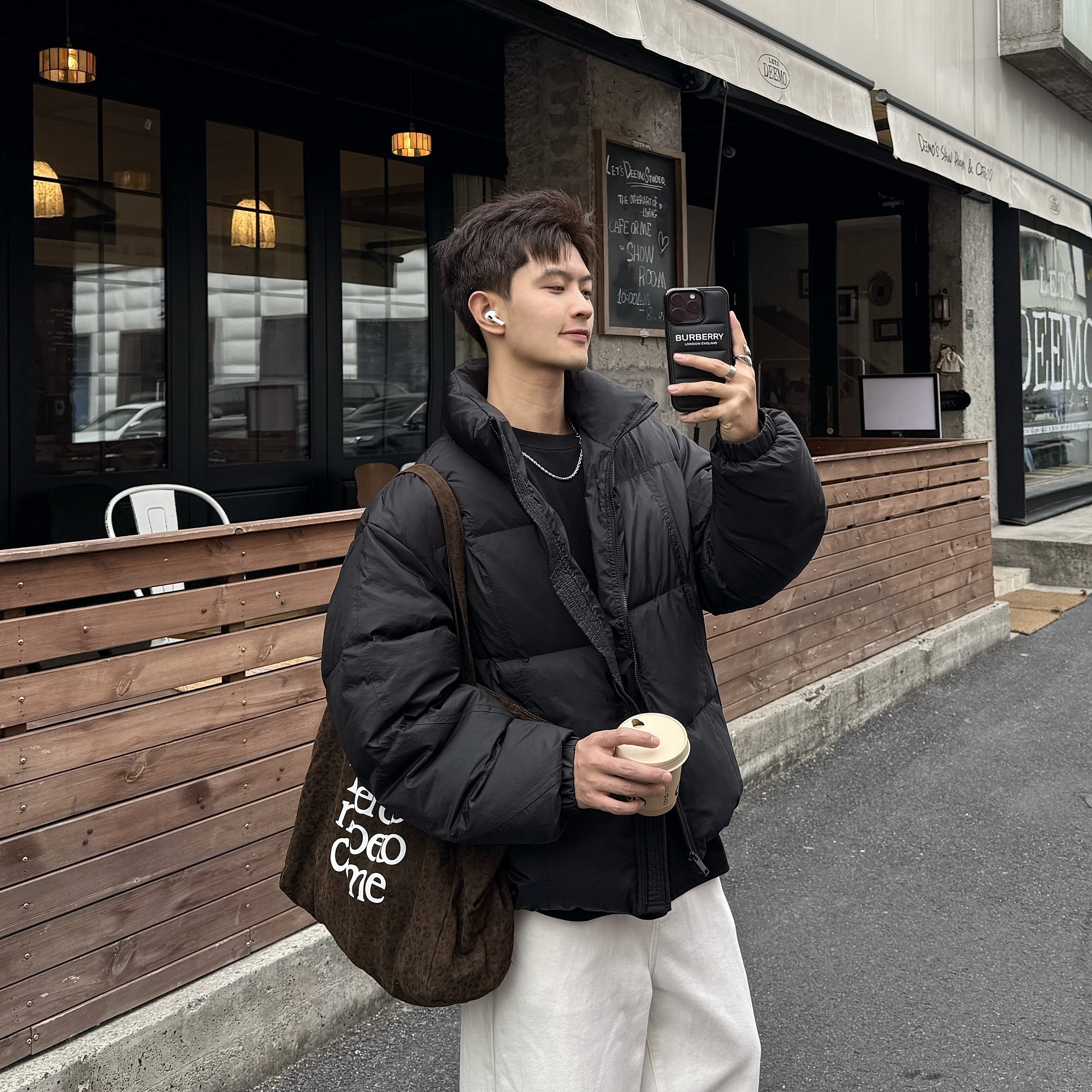 飞型记90白鸭绒羽绒服男冬季2025新款立领黑色加厚保暖面包服外套